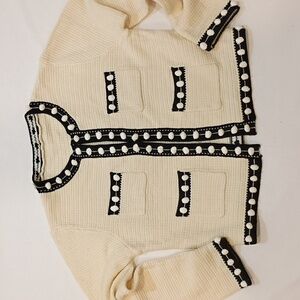 Hunter Bell Russell Cardigan, Size S/M Black And Cream Pom Pom Details